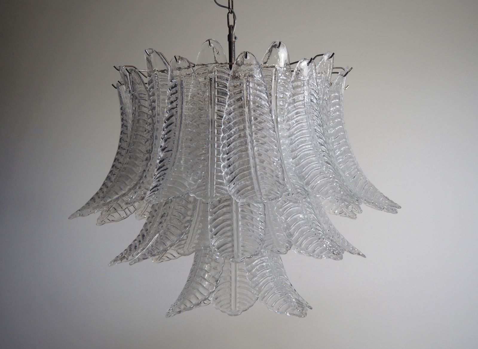 1560.0 Italian Murano Three Tier  48 Transparent Felci Glass Chandelier photo