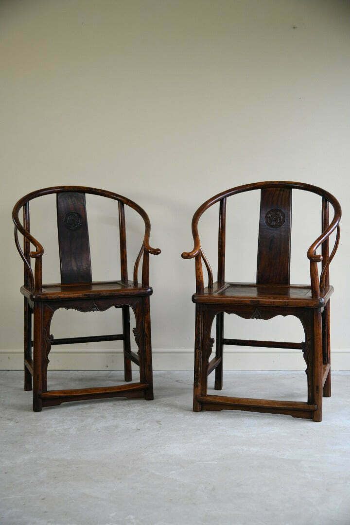 Pair Of Ming Style Chinese Hardwood Armchairs, 19th Century