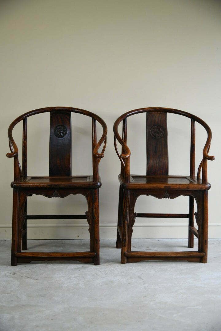 Pair Of Ming Style Chinese Hardwood Armchairs, 19th Century photo furniture