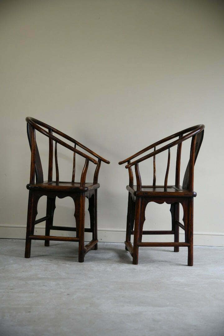 Pair Of Ming Style Chinese Hardwood Armchairs, 19th Century photo vintage