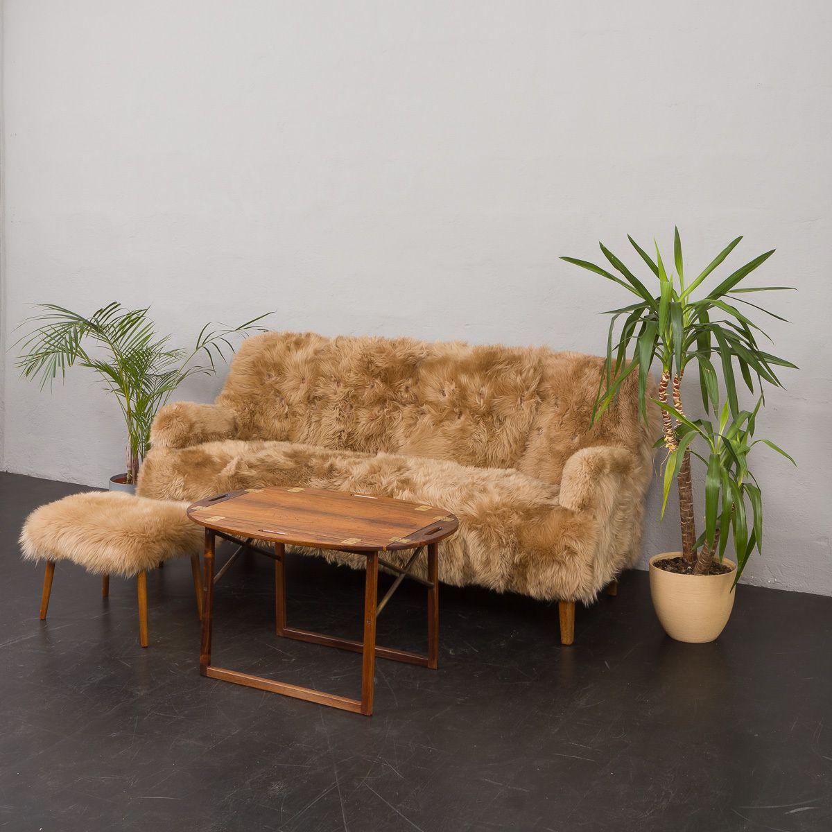 Peter Hvidt & Orla Mølgaard Nielsen, Fritz Hansen Three Seater Sofa In Long Sheepskin photo furniture