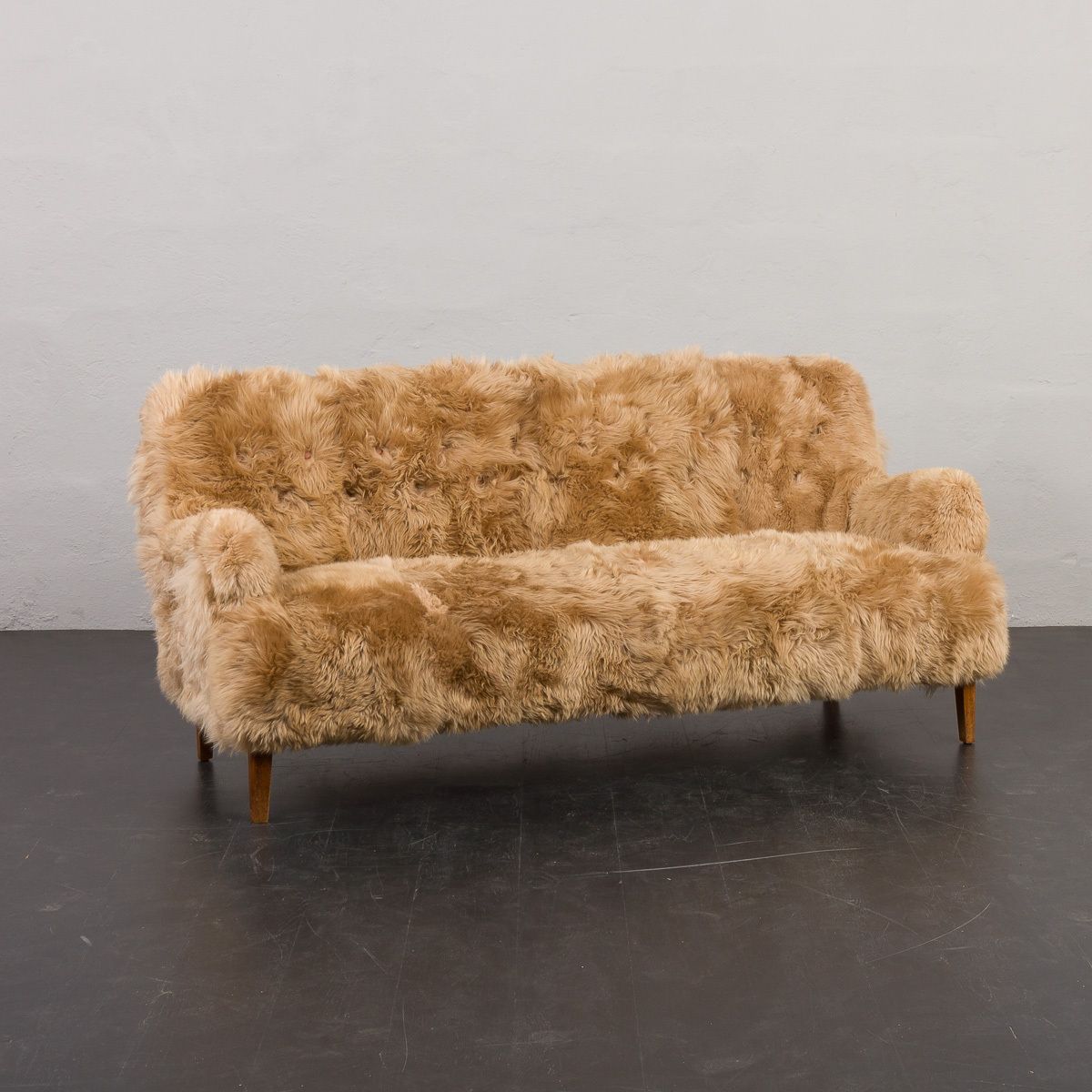 Peter Hvidt & Orla Mølgaard Nielsen, Fritz Hansen Three Seater Sofa In Long Sheepskin photo Furniture