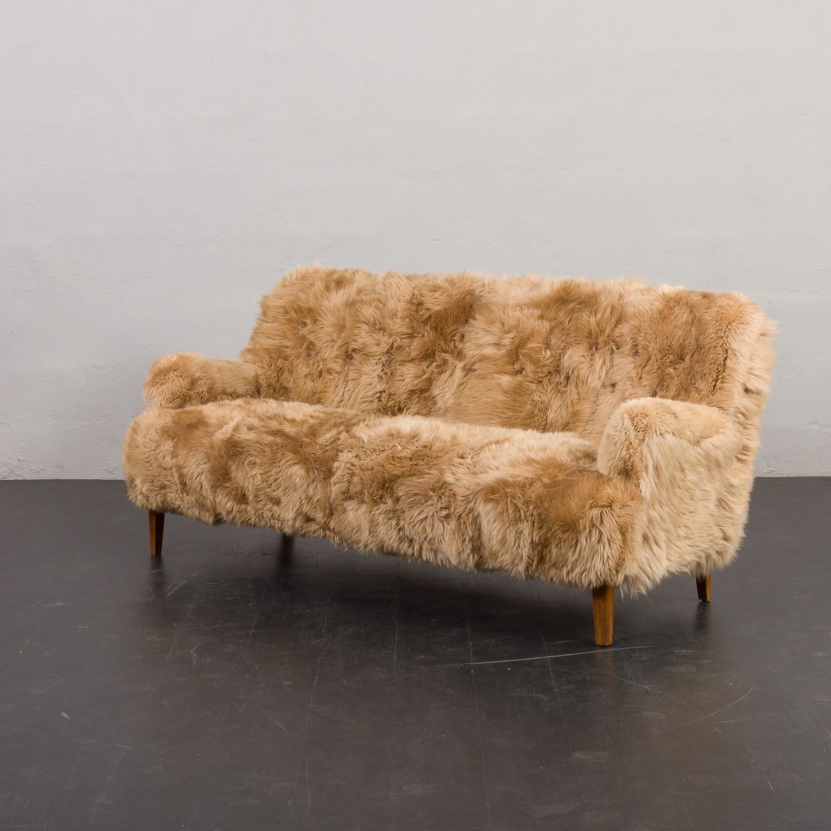 Peter Hvidt & Orla Mølgaard Nielsen, Fritz Hansen Three Seater Sofa In Long Sheepskin photo vinterior