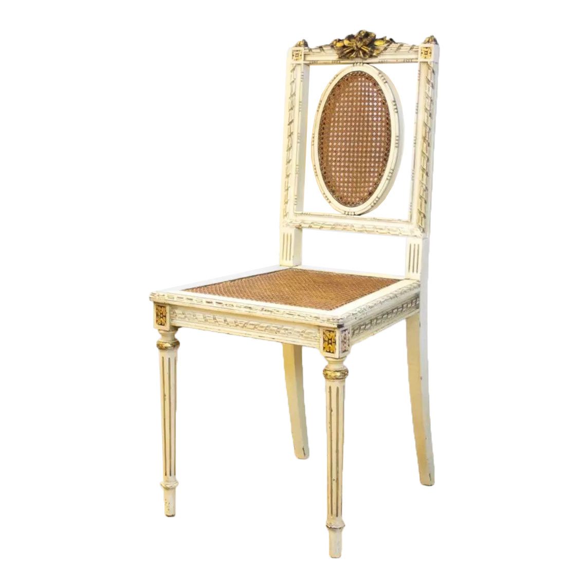 Louis XV Style Off White And Gold Detailed Chair, 1930s