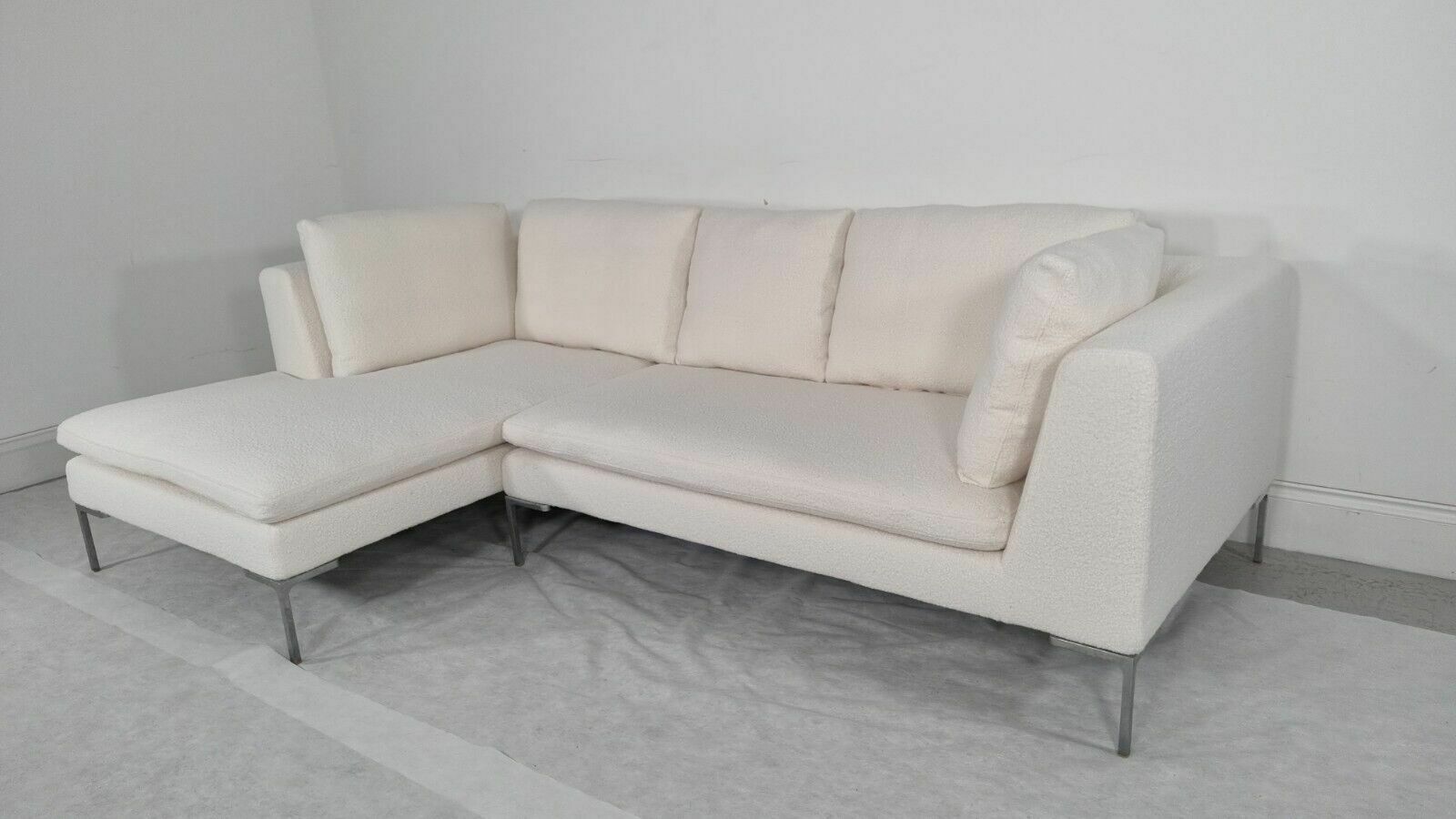 Stunning Bb Italia Charles L Shape In Luxuriously Soft White/Cream Boucle Fabric photo for sale