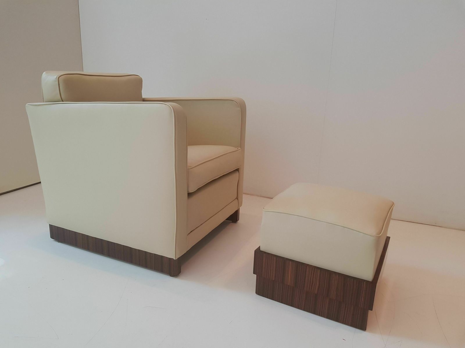 French Art Deco Chair And Footstool In Macassar Ebony.