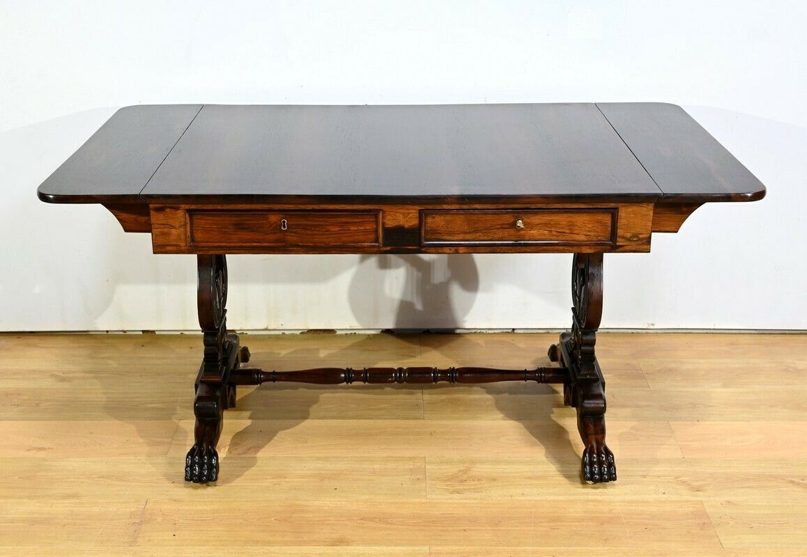 Desk Table With Shutters In Solid Rosewood, Restoration Period – Early 19th Century