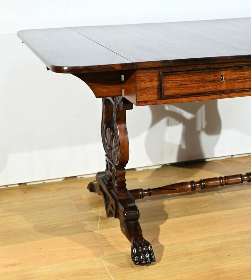 photo furniture Desk Table With Shutters In Solid Rosewood, Restoration Period – Early 19th Century