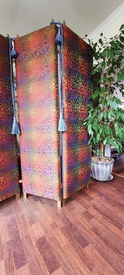 Stunning And Unique Mid Century Shot Silk Room Divider Screen photo furniture