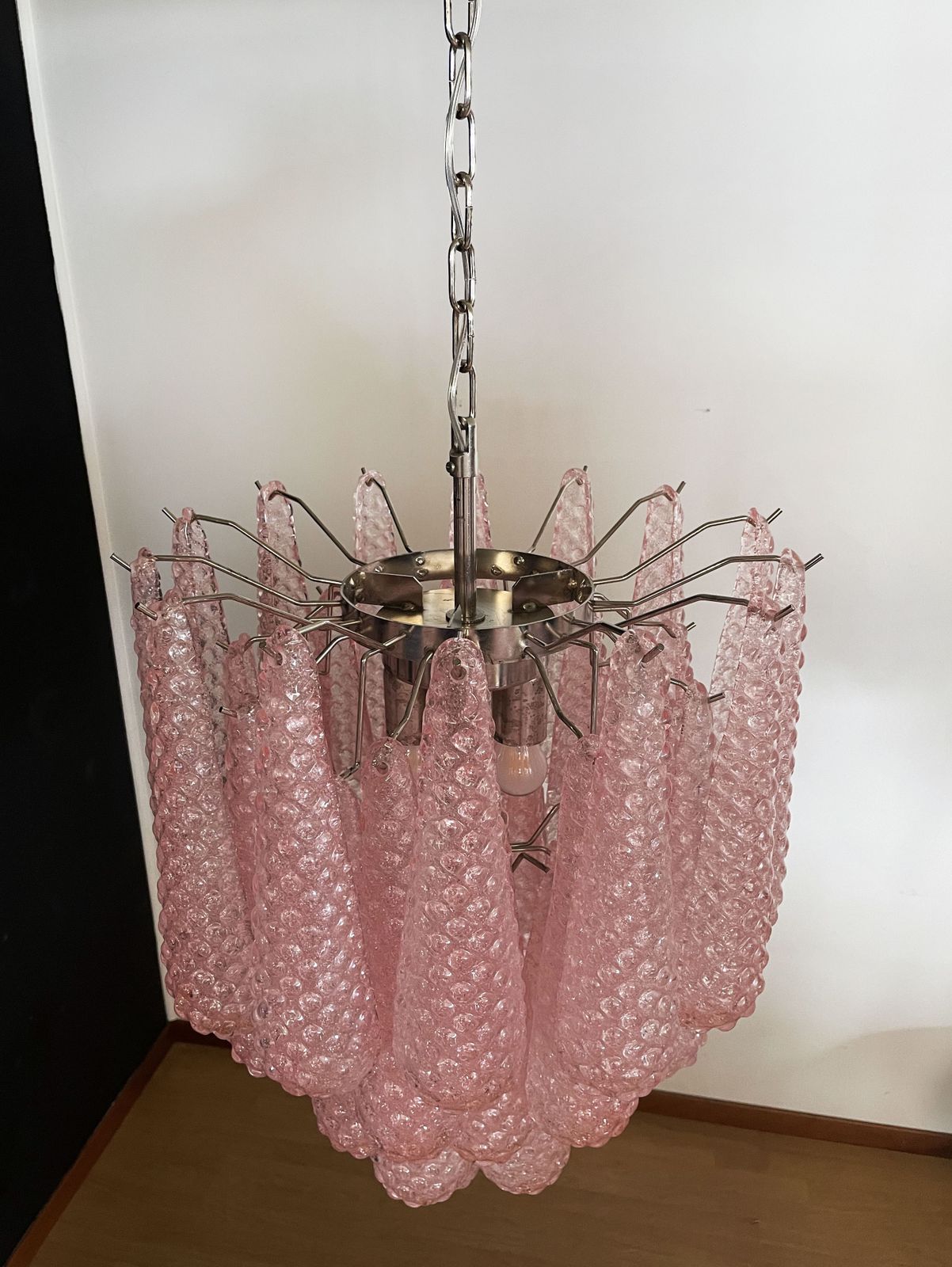 Italian Vintage Murano Chandelier 41 Pink Glass Petals Drop photo Lighting