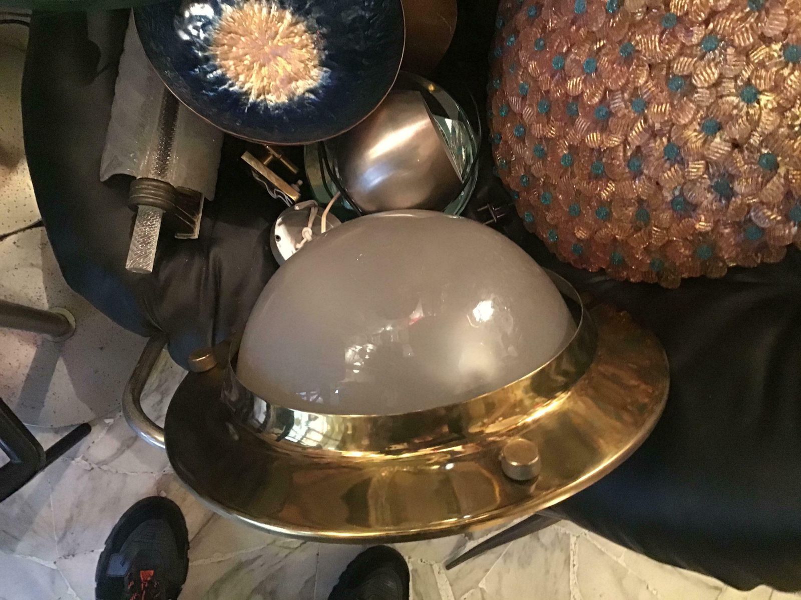 Azucena “Tommi” Luigi Caccia Dominioni Ceilling Light Sconces Brass Glass, 1950 photo buy