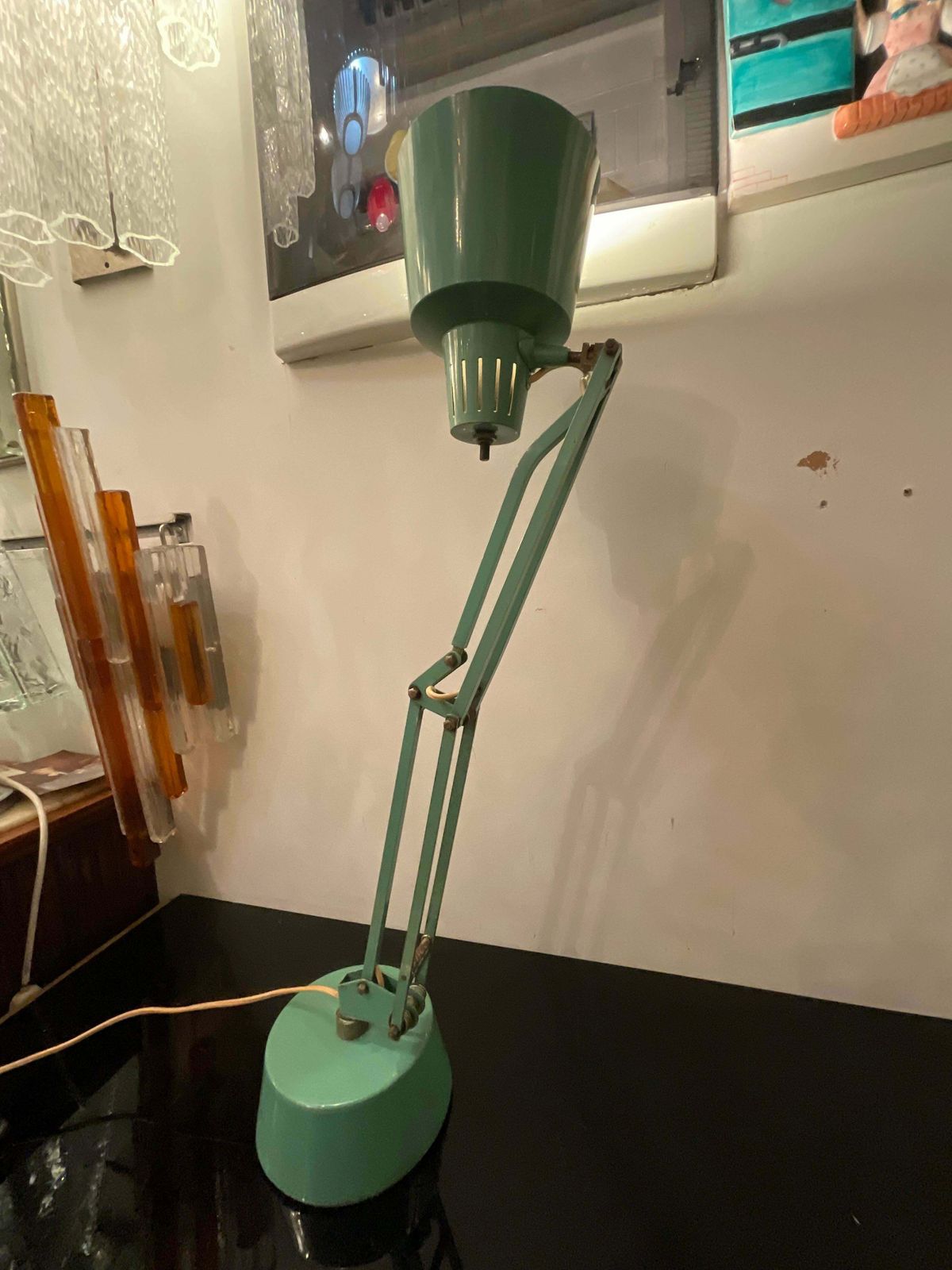 Stilux   1950s Industrial Table Lamp   Green Enameled Metal photo vintage