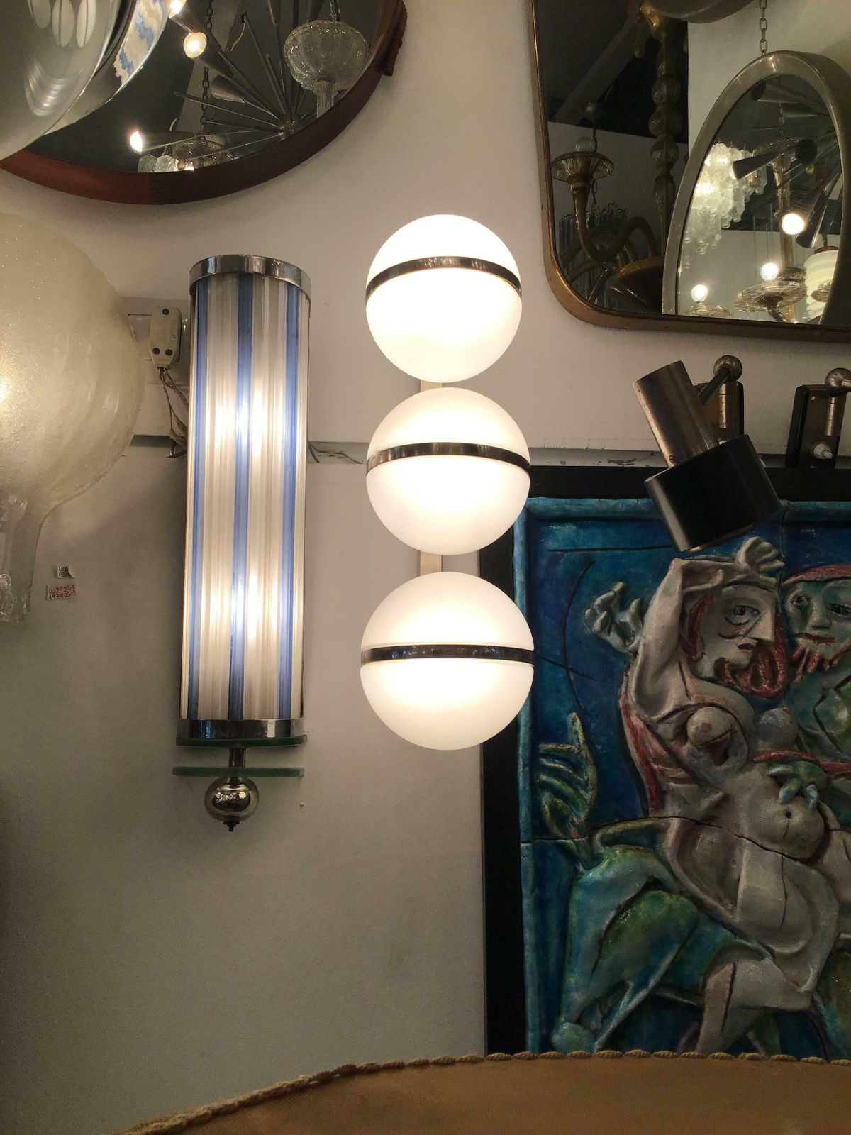 Stilnovo Sconces Metal Crome Opaline Glass 1955 Italy photo furniture
