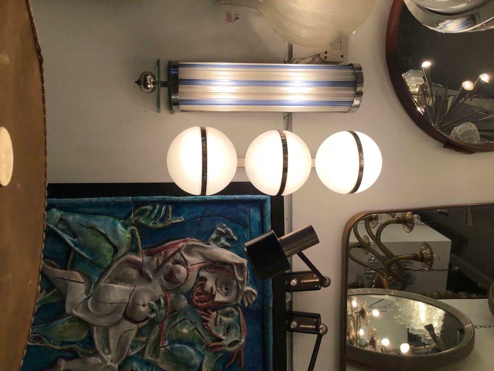 Stilnovo Sconces Metal Crome Opaline Glass 1955 Italy photo vinterior