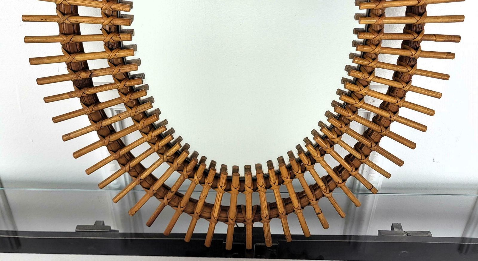1970s Italian Bamboo Rattan Bohemian French Riviera Small Oval Wall Mirror photo 784.0