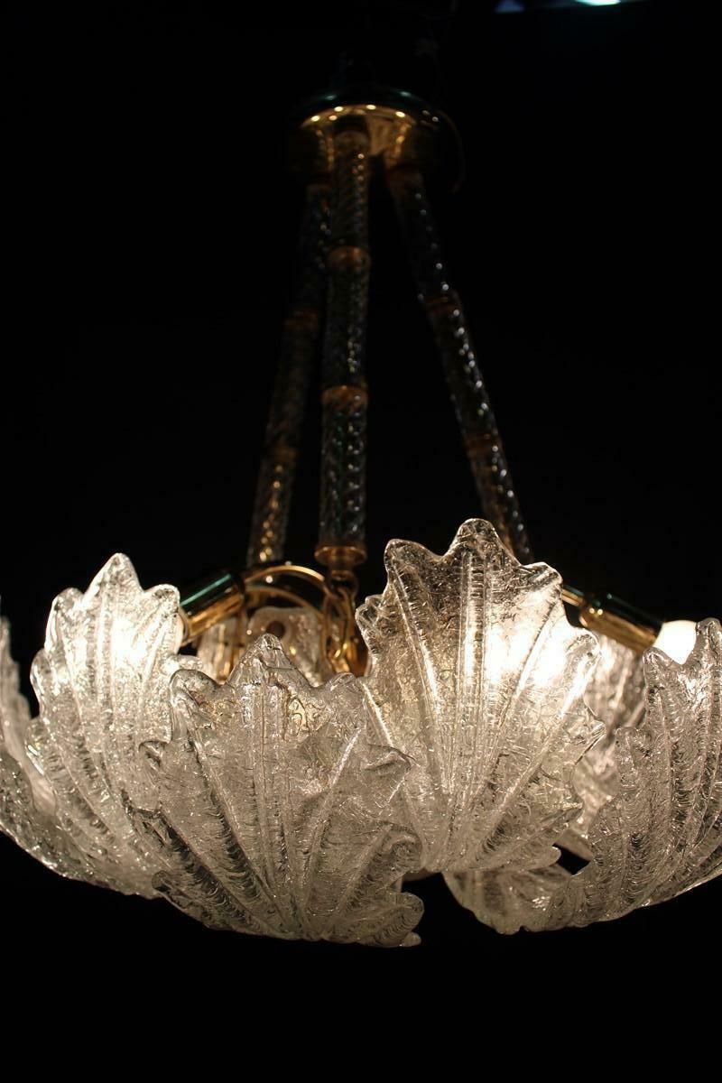 Round Italian Flowered Chandelier From The 70s In Murano Glass. Brass Parts With Golden Plate photo 2933.0