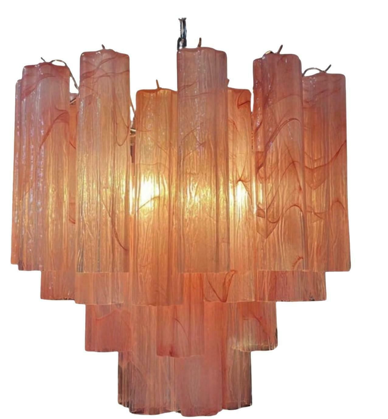 photo vintage Trio Murano Glass Tronchi Chandeliers, Pink Alabaster
