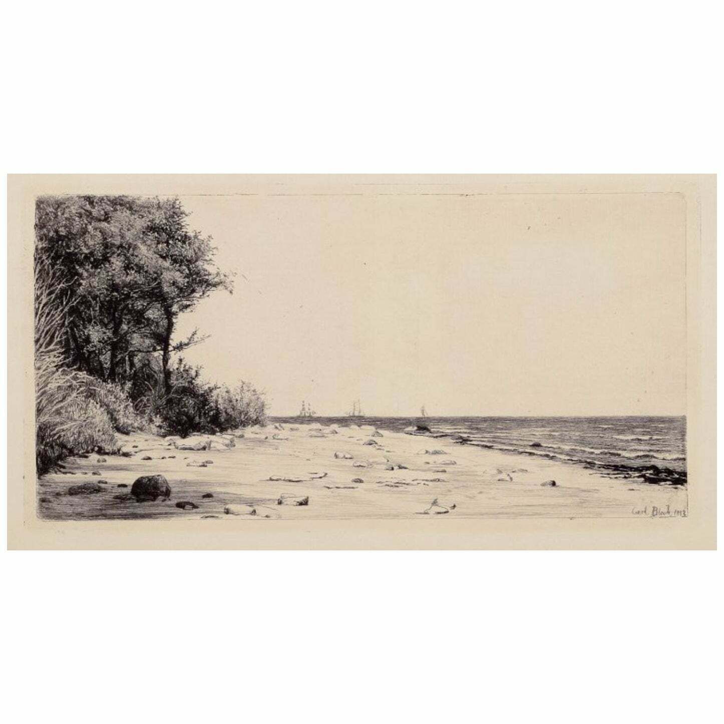 Carl Bloch (1834–1890). Etching On Paper. Danish Coastal Scene.