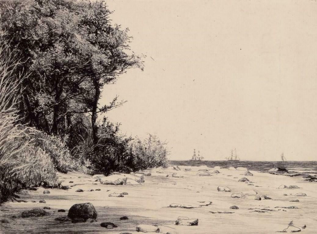 Carl Bloch (1834–1890). Etching On Paper. Danish Coastal Scene. photo for sale