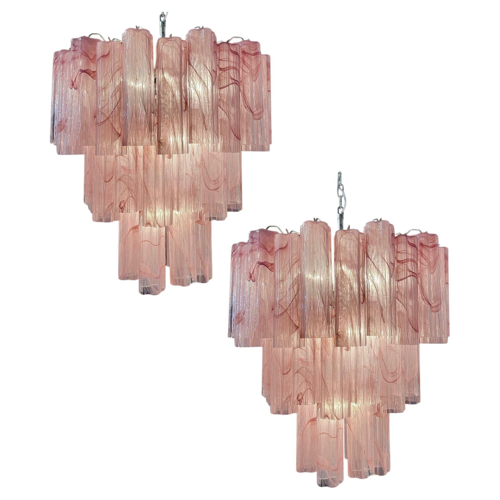 Pair Murano Glass Chandeliers, Pink Alabaster photo Lighting