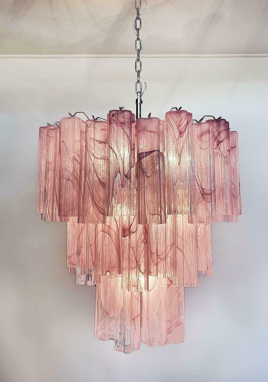 photo vinterior Pair Murano Glass Chandeliers, Pink Alabaster