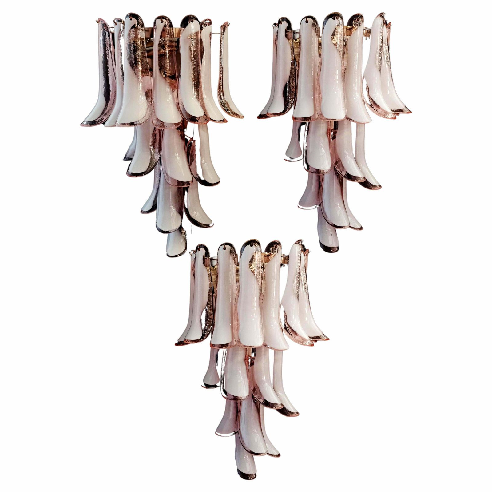 Midcentury Trio Of Italian Pink Wall Sconces, Murano, 1990s