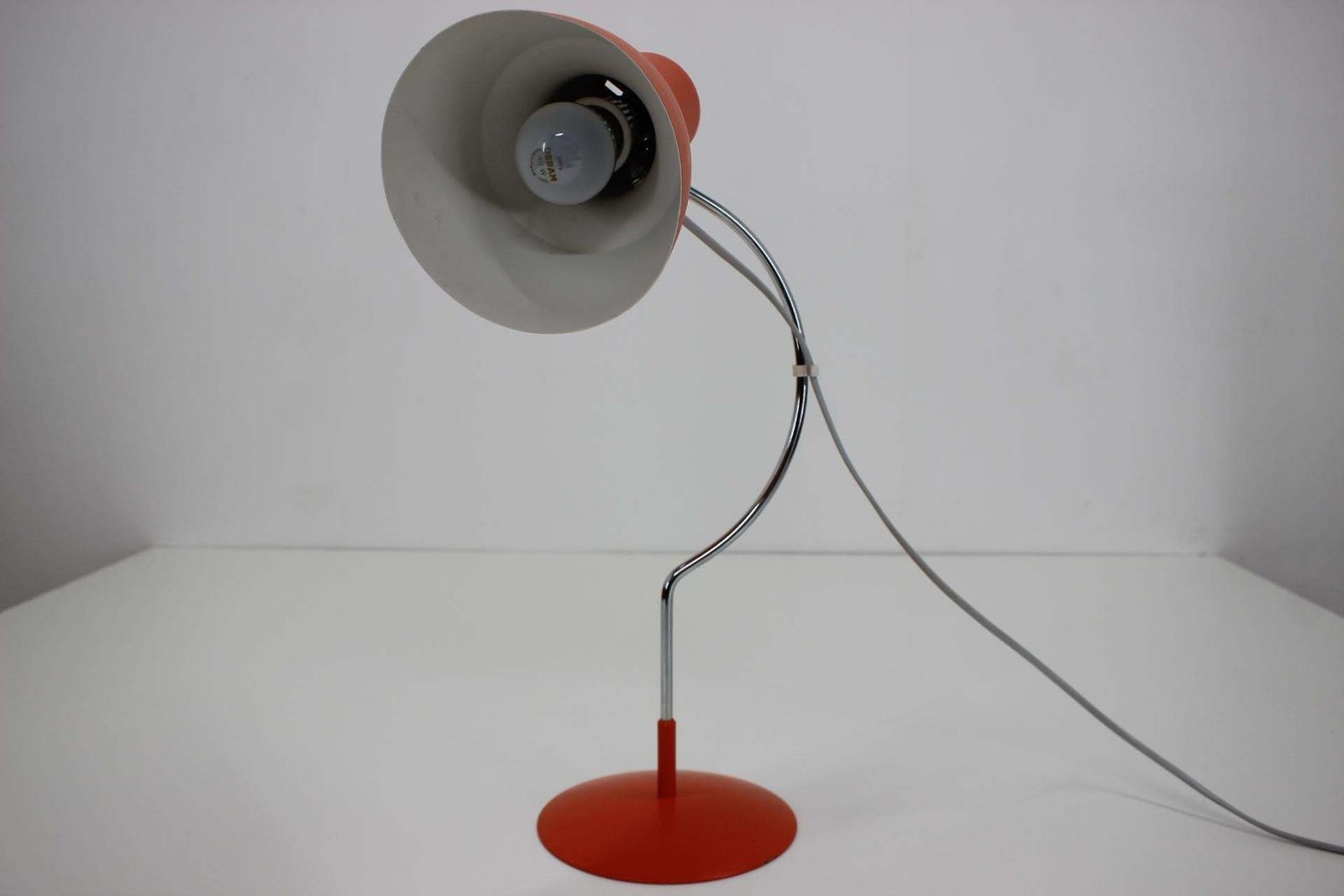 photo furniture 1960s Pair Of Josef Hurka Orange Red Desk Lamps, Czechoslovakia
