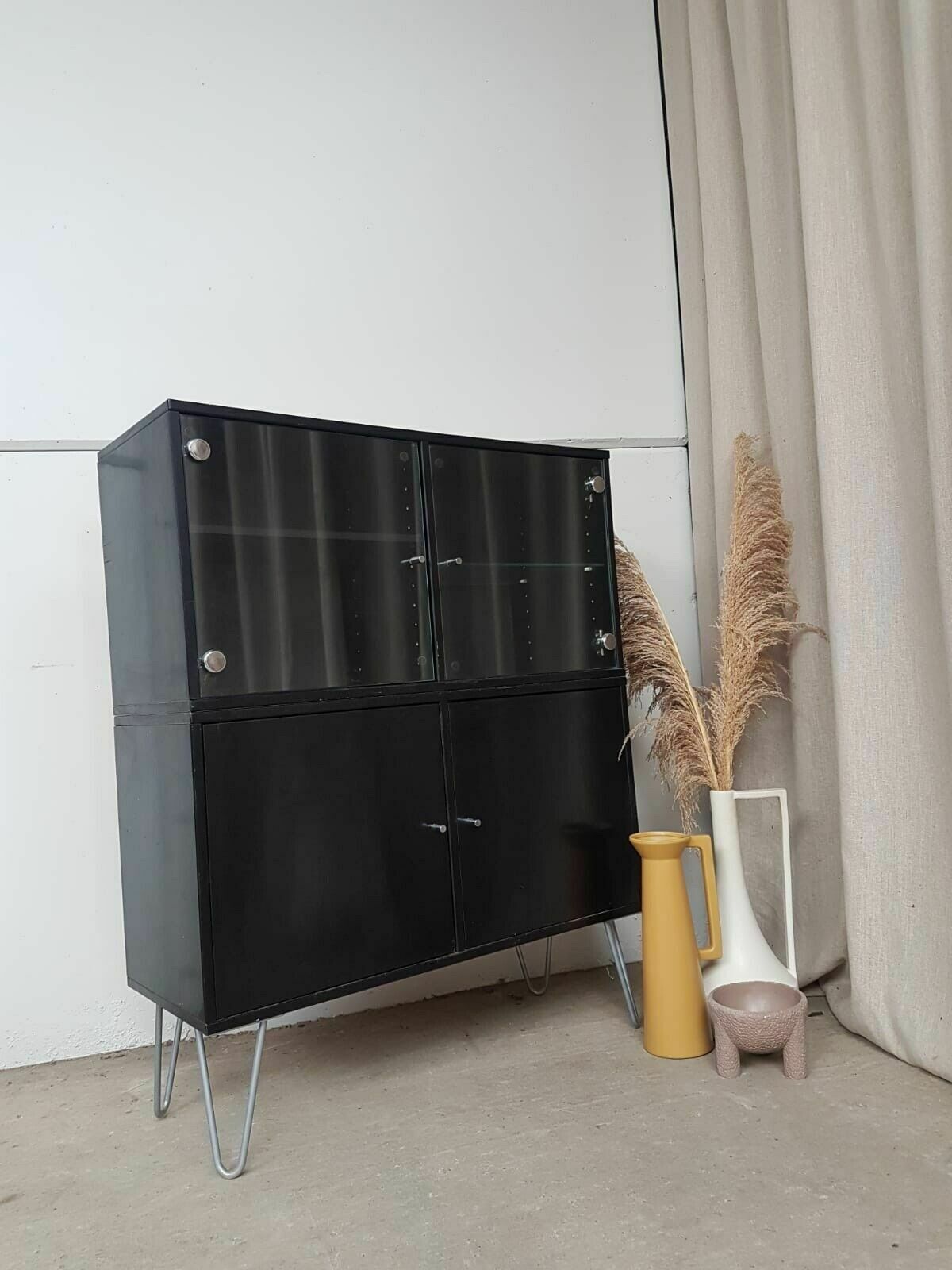 Vtg Late Mid Century Danish Denka Cabinet Set 2 Wall Storage Media Unit