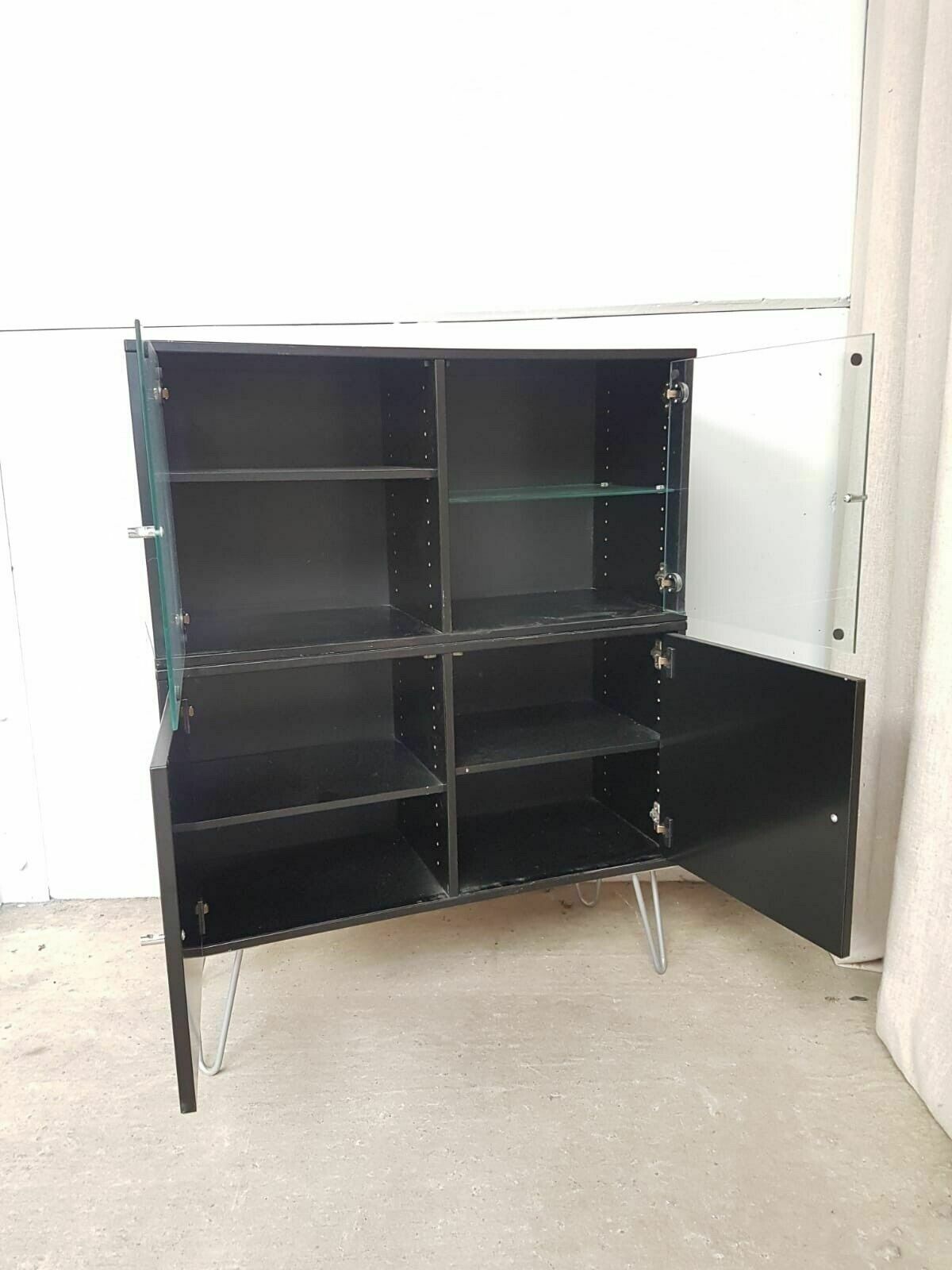 Vtg Late Mid Century Danish Denka Cabinet Set 2 Wall Storage Media Unit photo for sale