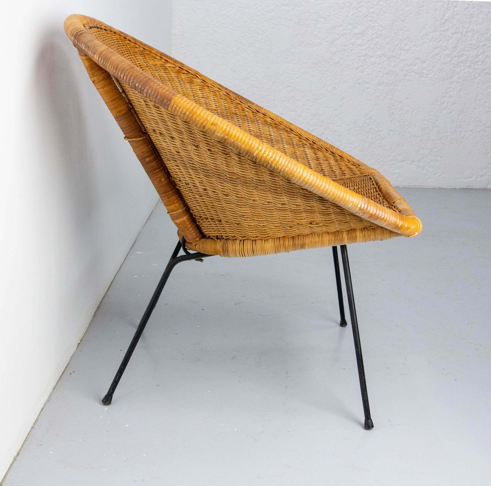 Wicker Shell Armchair On Metal Base French, Circa 1960 photo Furniture