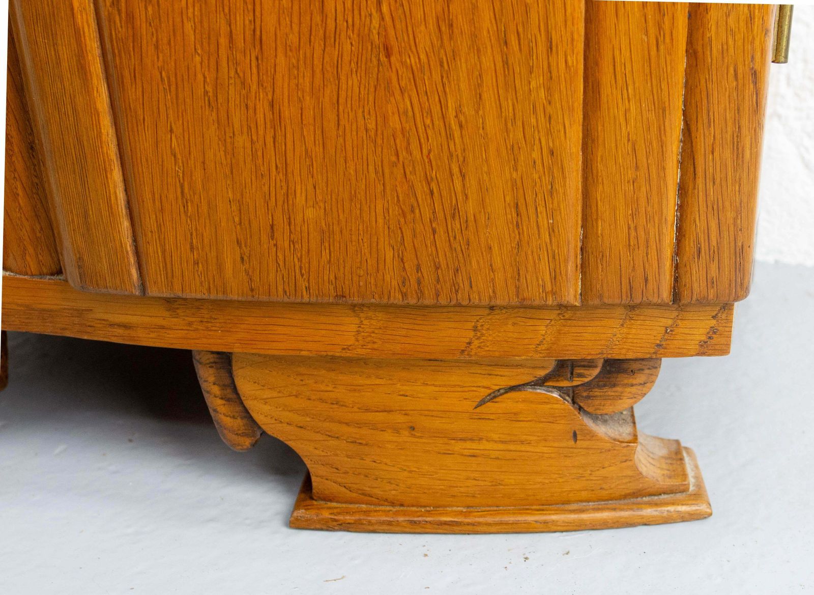 French Mid Century Oak & Marble Top Little Cabinet, Circa 1960 photo vintage