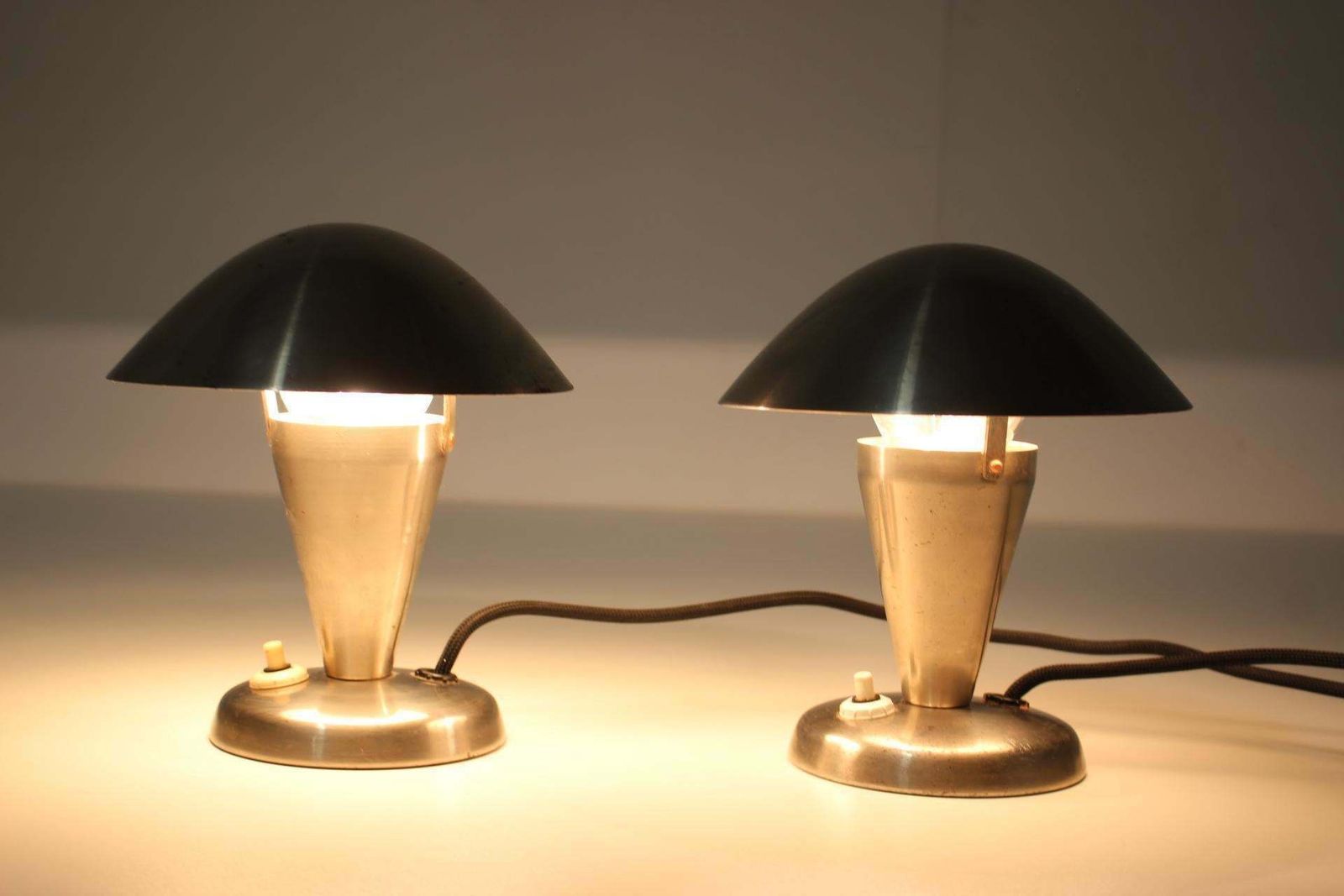 1930s Pair Of Chrome Plated Bauhaus Lamps,Czechoslovakia photo Lighting