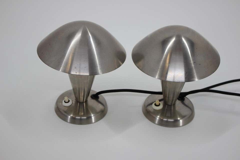 1930s Pair Of Chrome Plated Bauhous Lamps, Czechoslovakia photo for sale