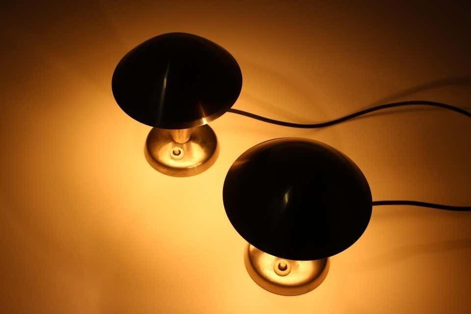 1930s Pair Of Chrome Plated Bauhous Lamps, Czechoslovakia photo vinterior