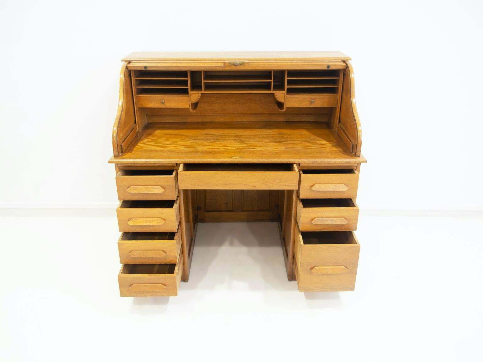 Oak Roll Top Secretary Desk With Drawers photo Furniture