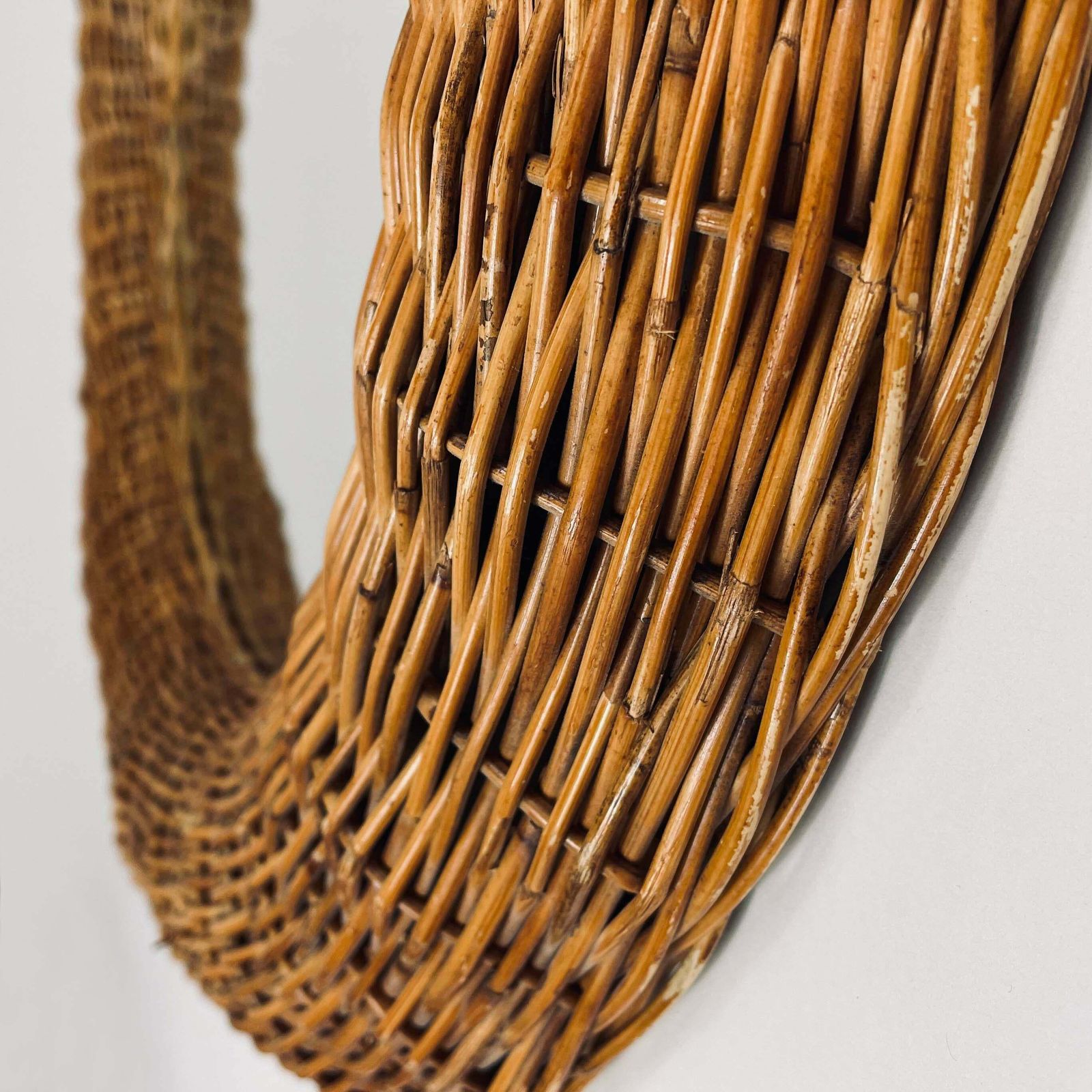 Riviera Style Round Woven Rattan Mirror, France 1950s photo buy