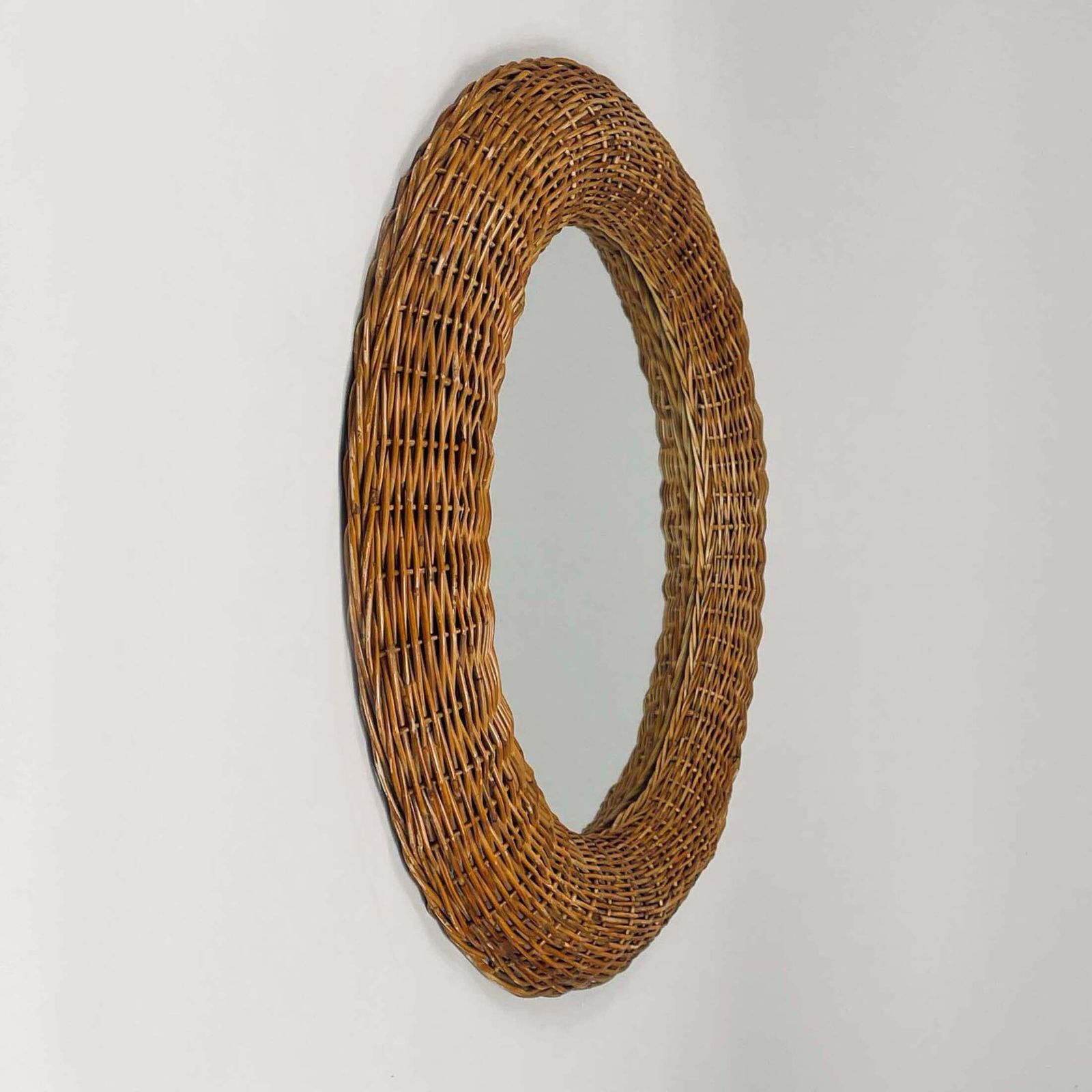 Home Decor Riviera Style Round Woven Rattan Mirror, France 1950s photo