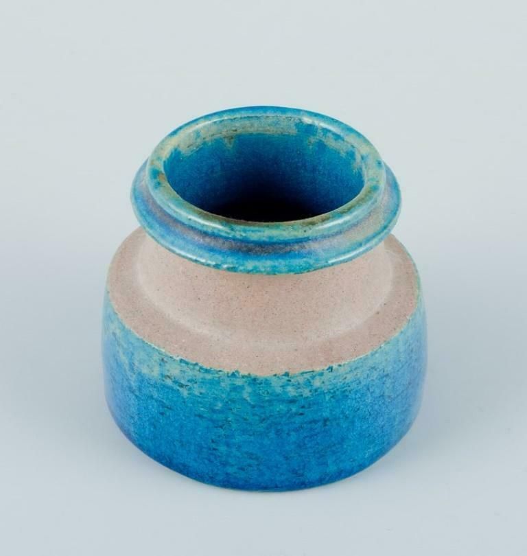 Nils Kähler For Kähler. Small Ceramic Bowl And Small Vase With Turquoise Glaze. photo for sale