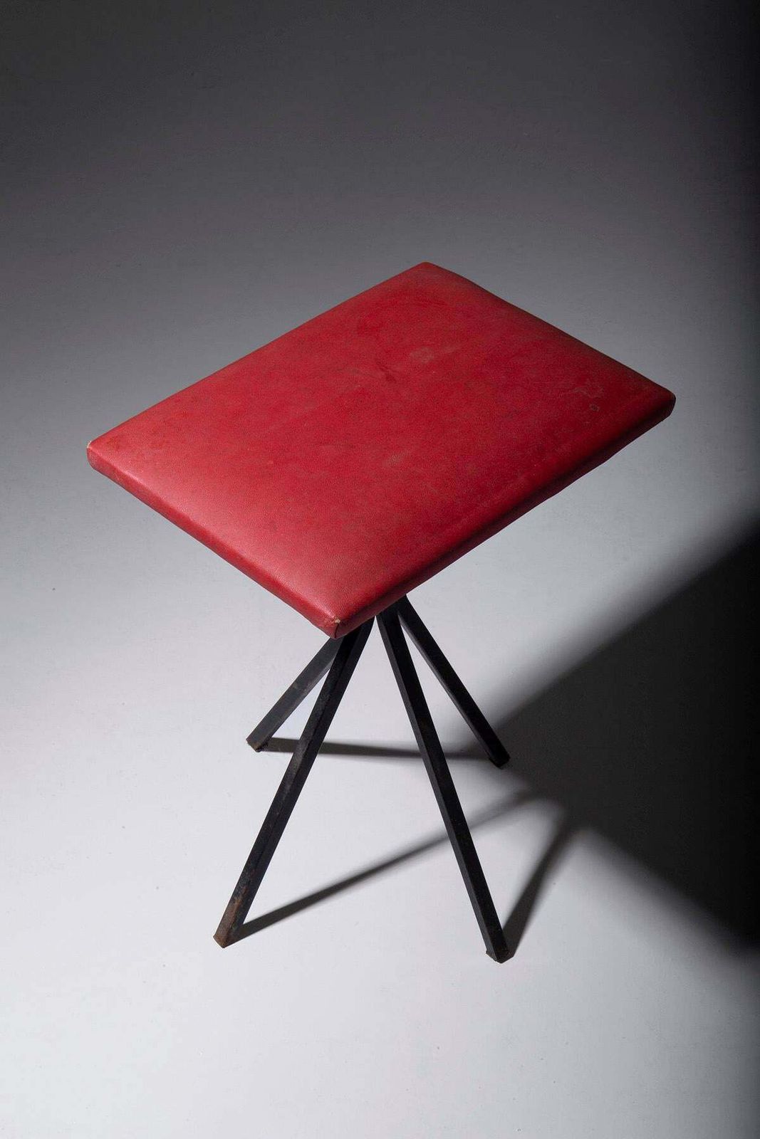 Pair Of Vintage Italian Stools In Red Faux Leather photo vintage