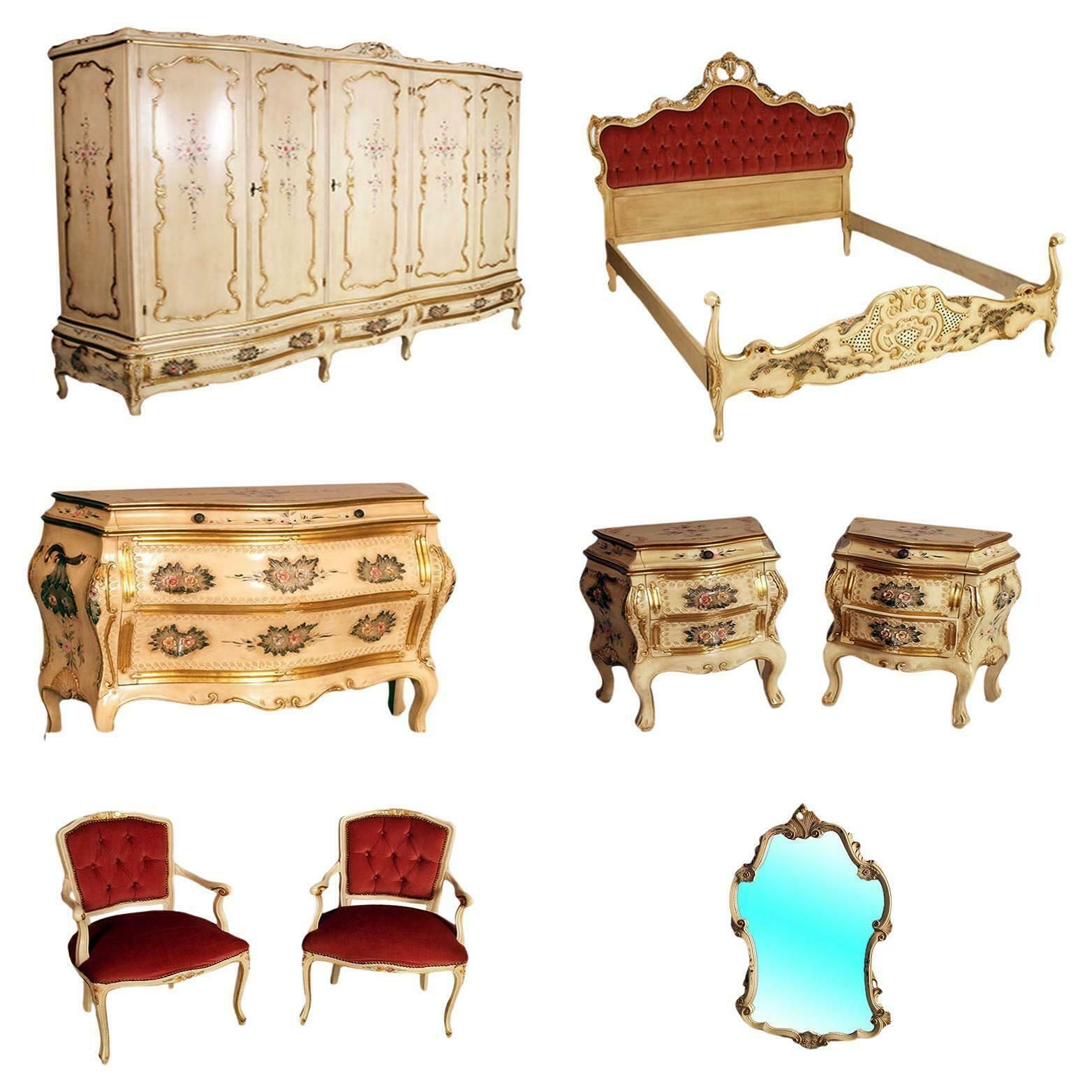 Set Mid 20th Century Baroque Venetian Bedroom By Permanente Mobili Cantu