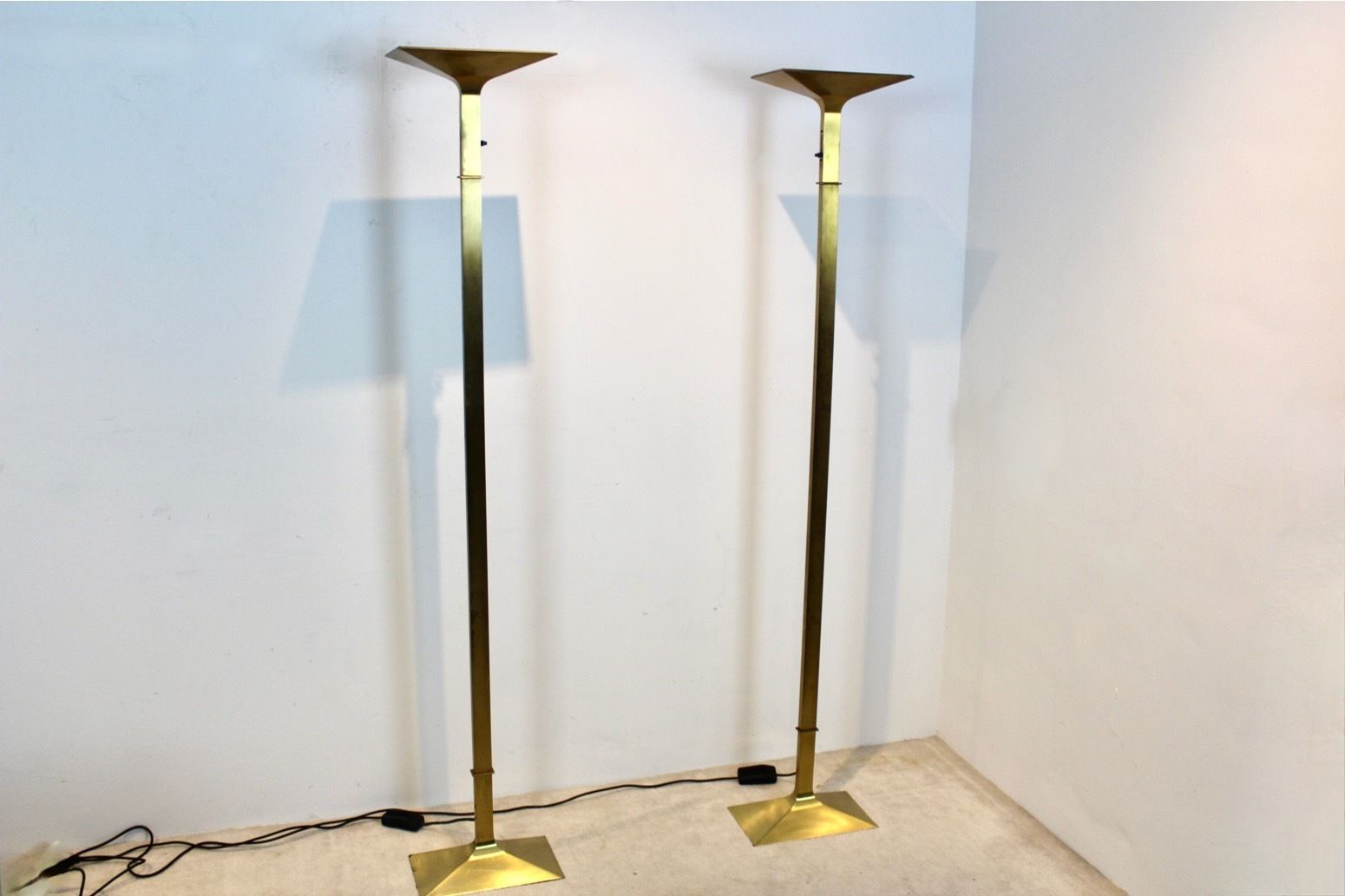 Brass Italian Uplighter Floor Lamp, Stock Of Two photo vinterior