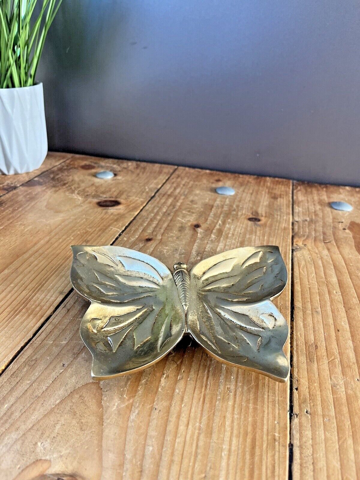 Vintage Brass Butterfly Card Tray Trinket Jewellery Pin Dish Coin Holder Ashtray photo furniture