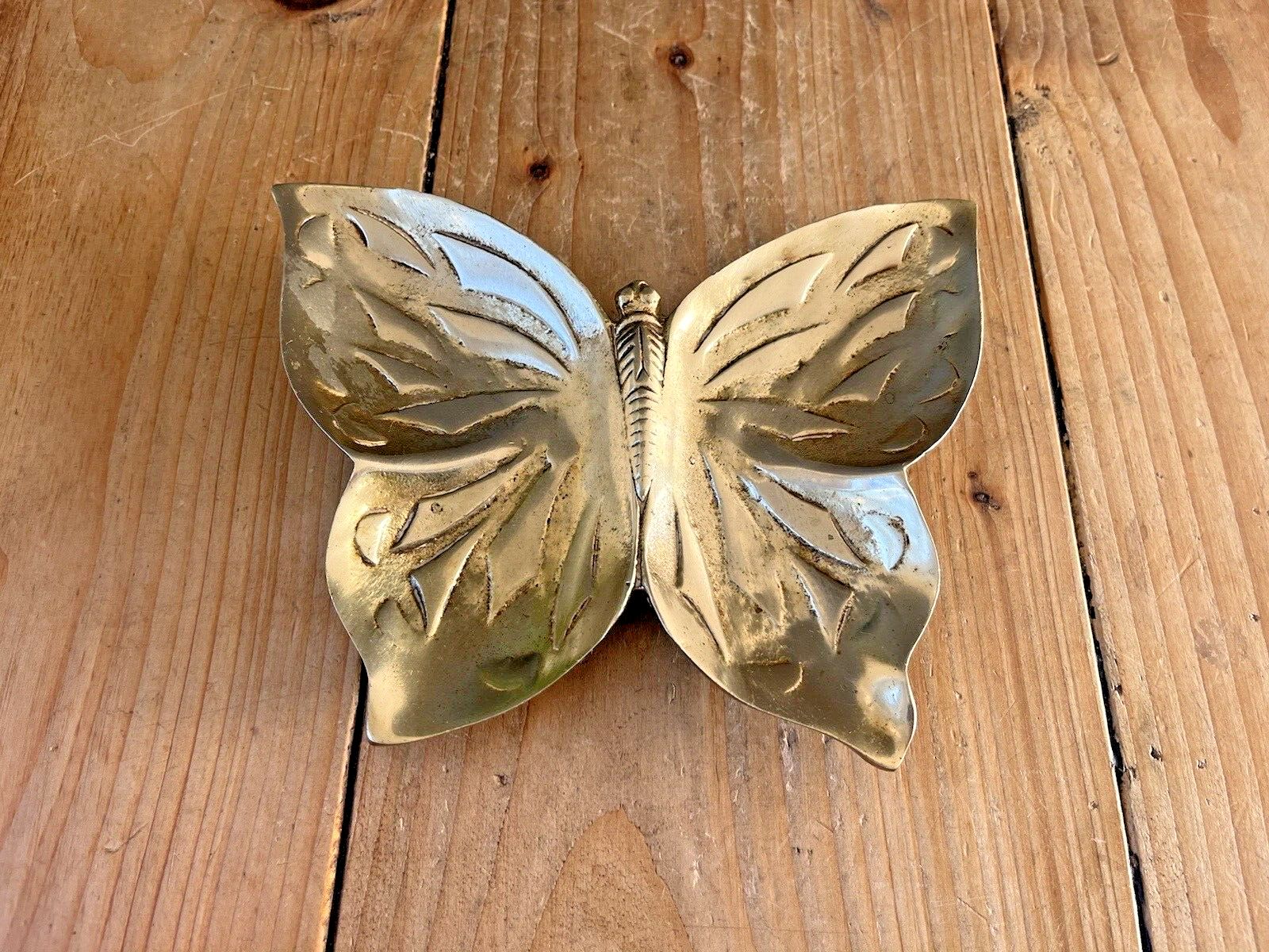 Vintage Brass Butterfly Card Tray Trinket Jewellery Pin Dish Coin Holder Ashtray photo Home Decor