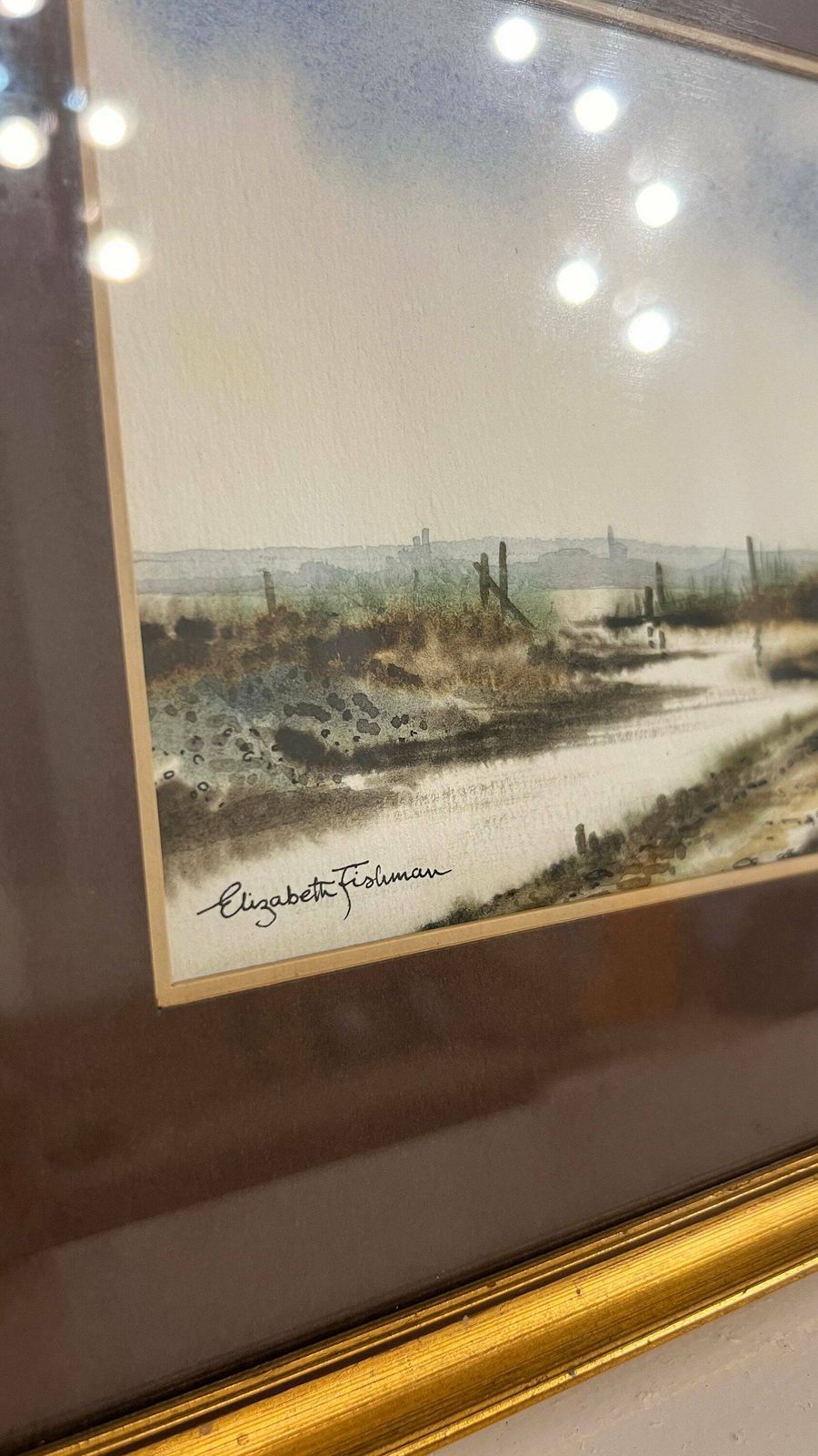 Elizabeth Fishman   "Evening" Framed Watercolour Vintage Landscape Painting photo for sale
