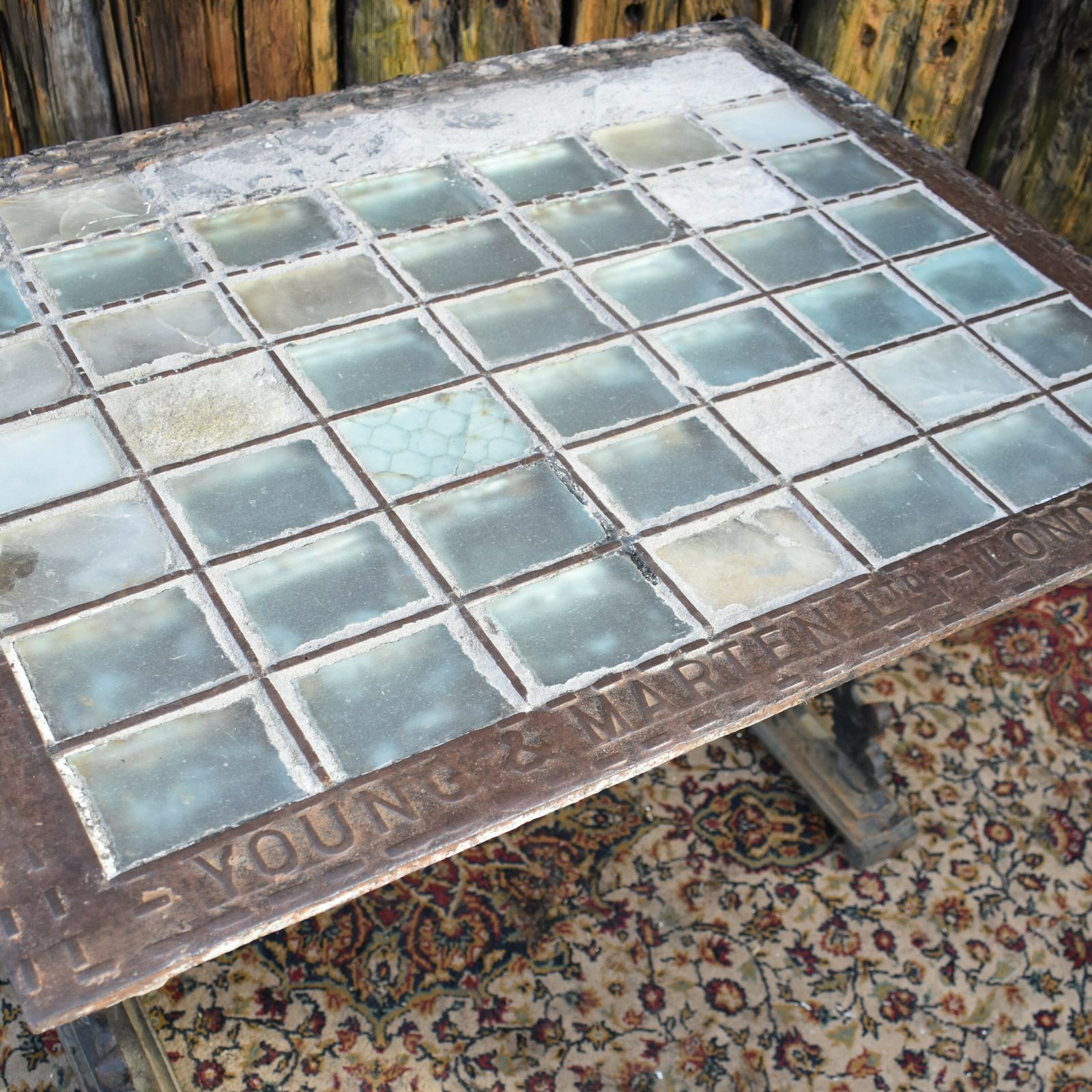 695.0 Antique Victorian Young & Marten Salvaged Pavement Light Well Cast Iron Table photo