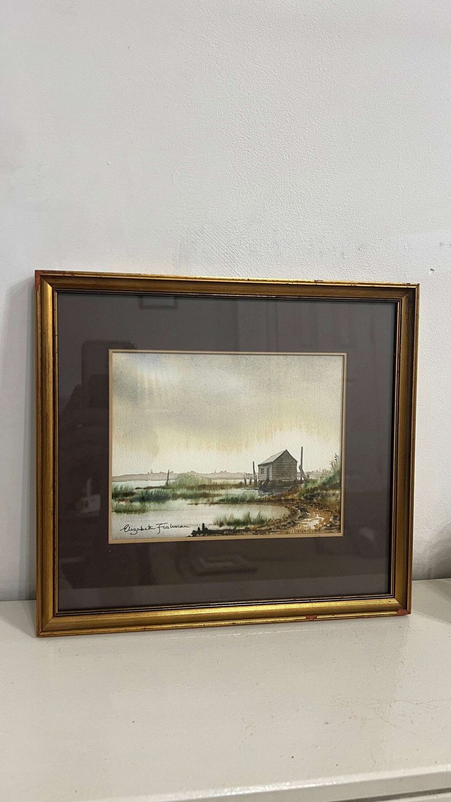 Elizabeth Fishman   "Marshes" Framed Watercolour Vintage Landscape Painting photo furniture