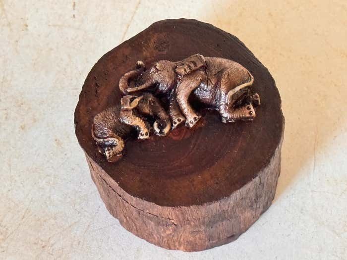 Decorative And Jewelry Box In Wood With Carved Elephants France 1970 photo Home Decor
