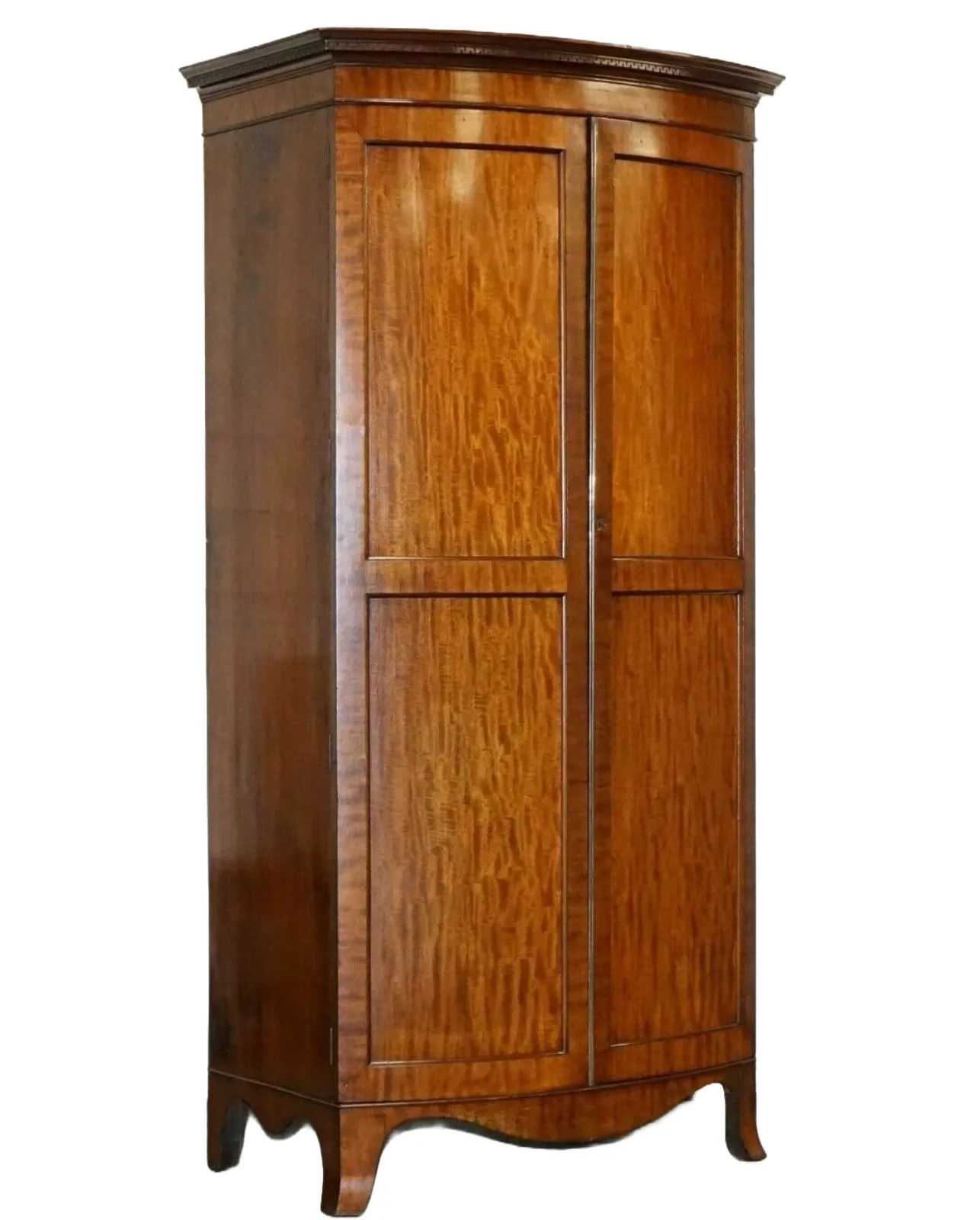 Edwardian 1900s Bow Fronted Wardrobe With Brass Lining