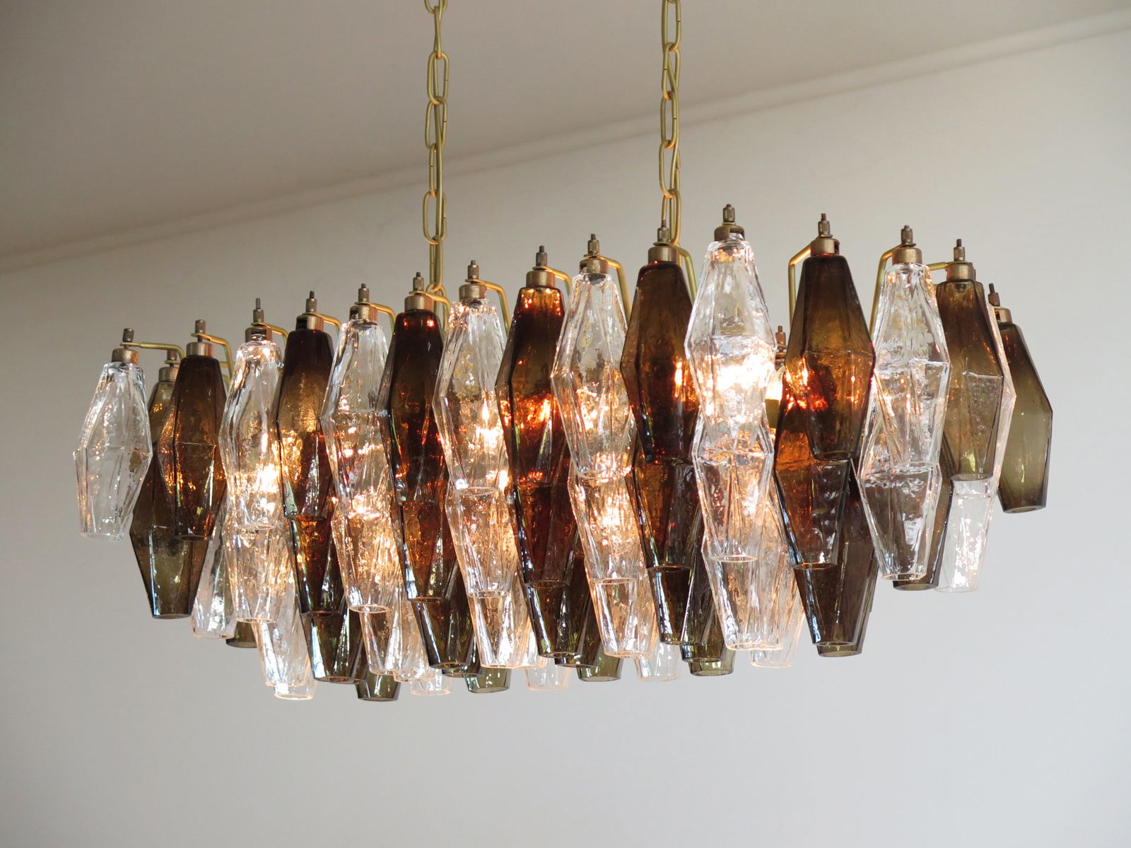 1560.0 Elegant Murano Poliedri Chandelier   Carlo Scarpa   84 Glasses Trasparent And Smoked photo