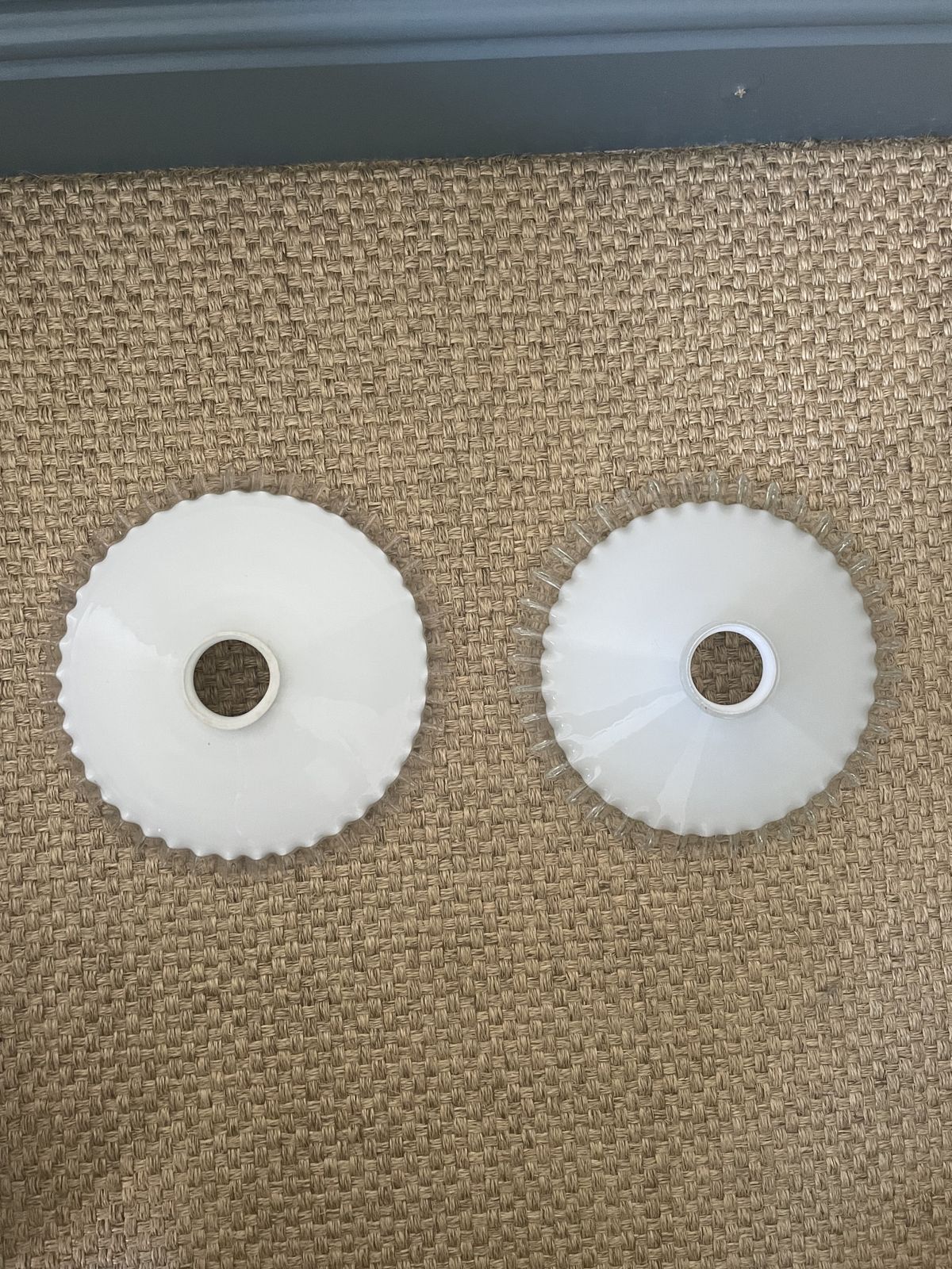 Pair Of Vintage French Opaline Frilled Edge Pendants